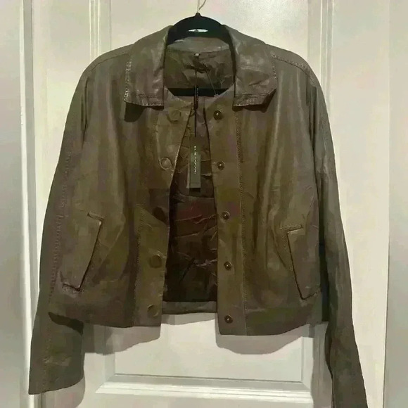Brand new Elie Tahari Brown Leather Jacket Size large - Picture 1 of 14